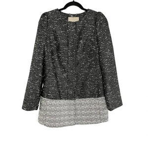 Banana Republic Black & Gray Tweed Colorblock Longline Coat Women's Size Small